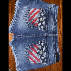 Denim rhinestone shorts